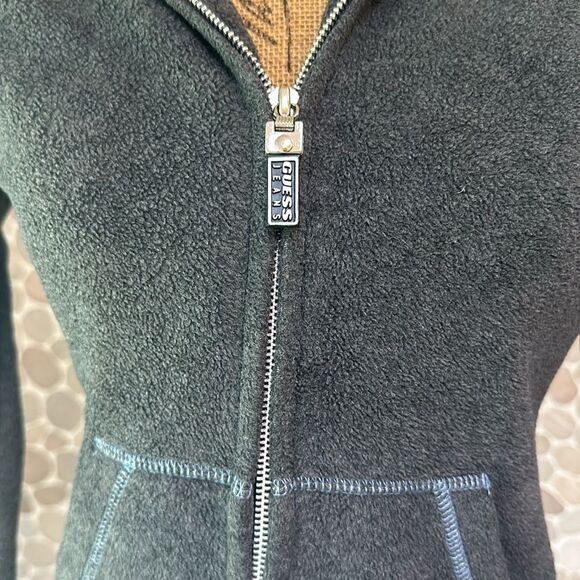 GUESS gray and light blue fleece hooded zip up - size Small - Picture 2 of 6